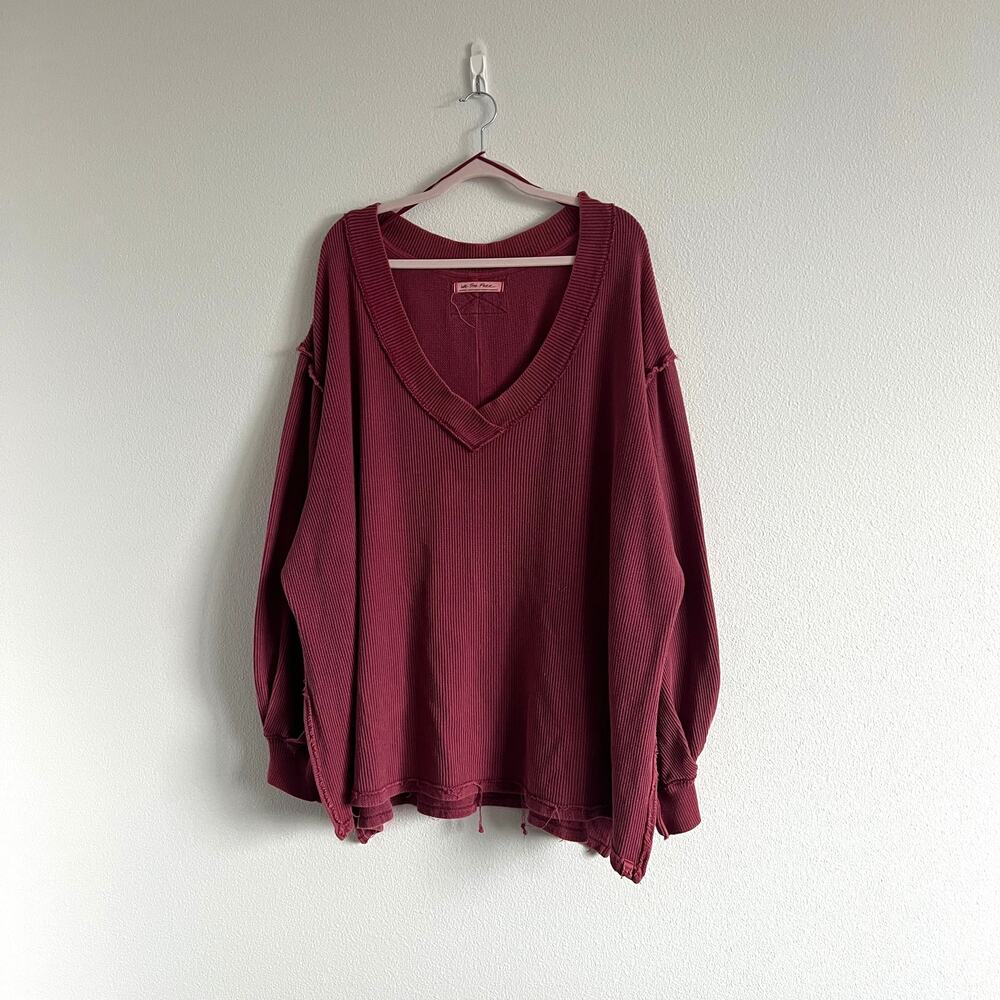 Free People Asher Thermal Oversized V-Neck Stolen Kiss Sweater M Boho Chic Cozy